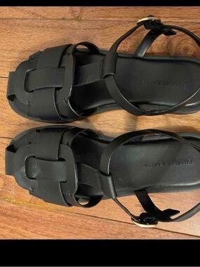 Charles & Keith Black Woven Ankle-Strap Sandals